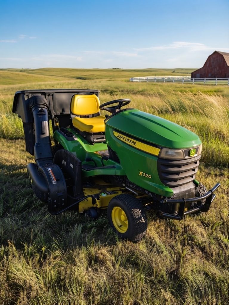 John Deere X320 con recolector Power flow